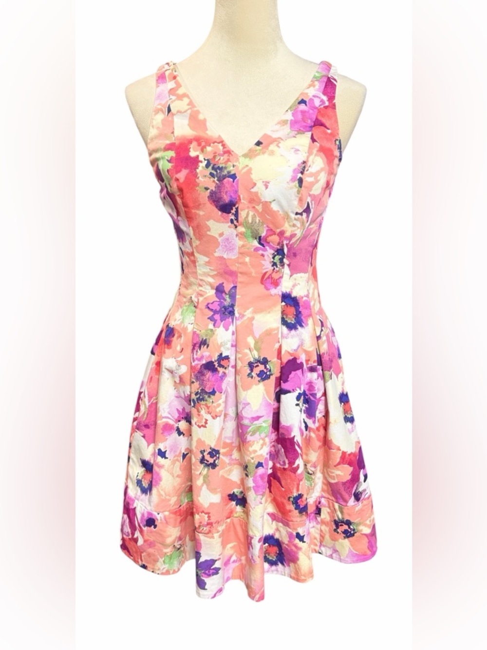 Ralph Lauren Pink Peach Floral Fit-and-Flare Midi Dress